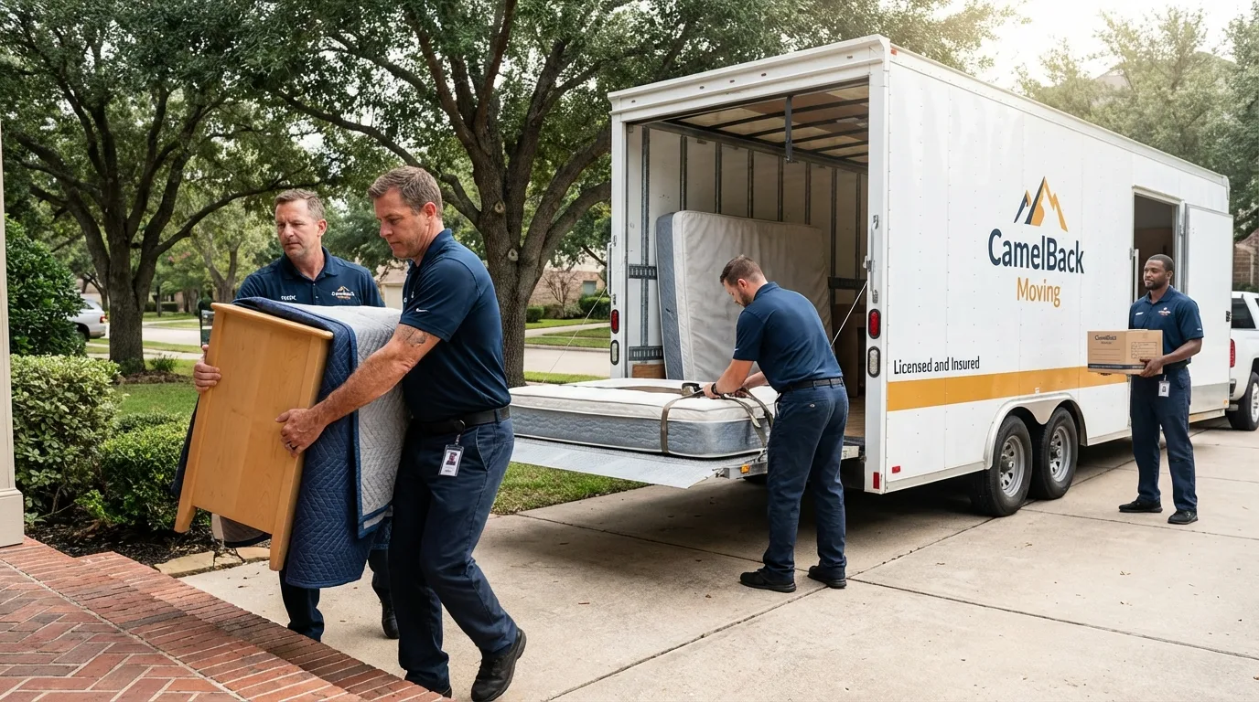 Crew loading residential truck for cross-state move from White City, OR