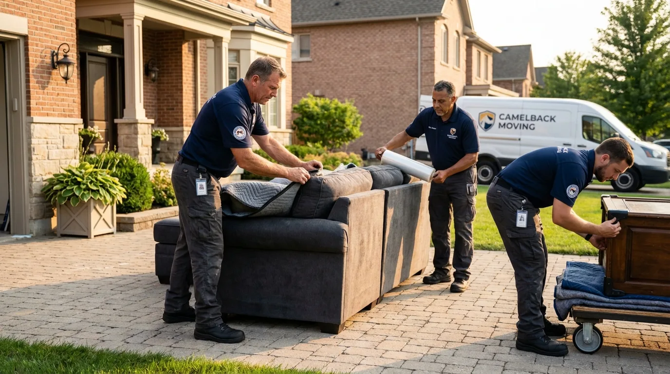 Large estate moving crew wrapping furniture in White City, OR