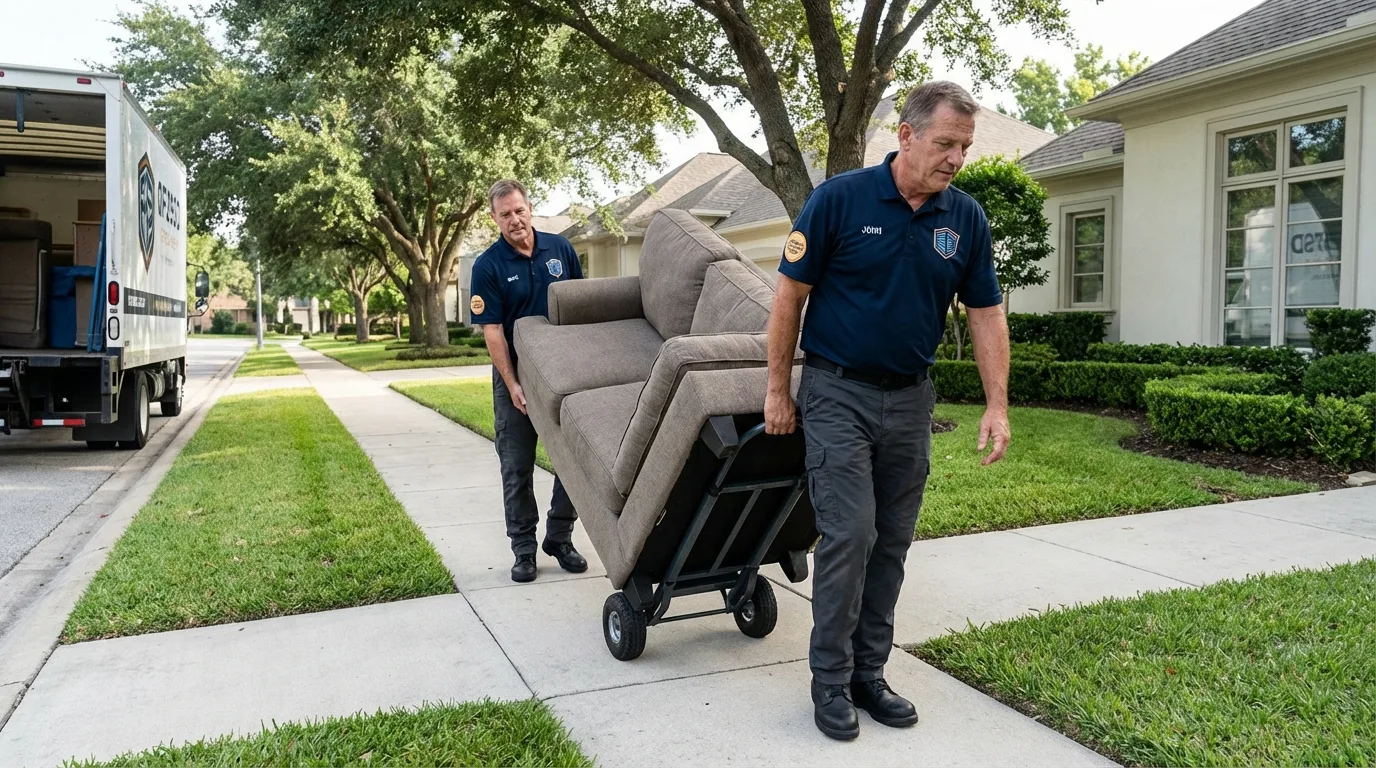 Local residential moving crew loading furniture in White City, OR
