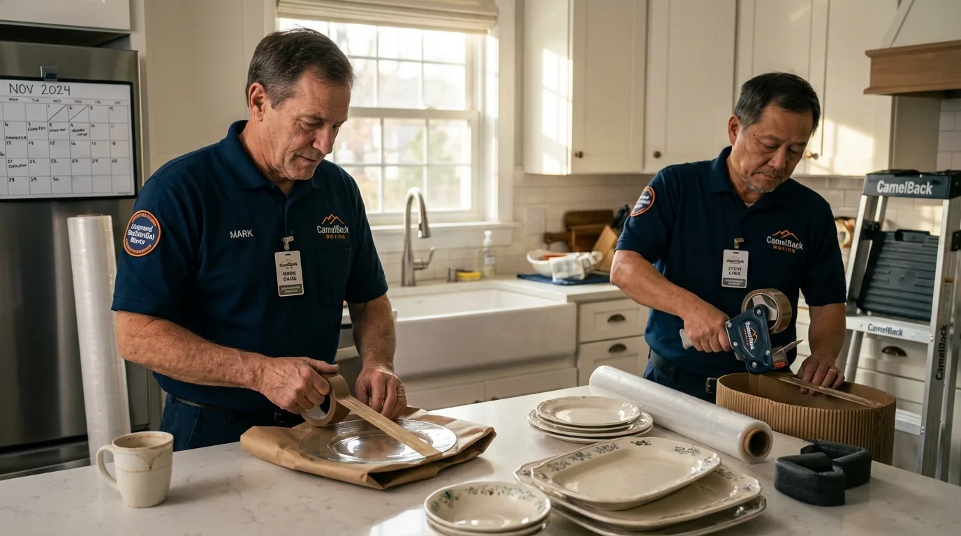 Professional crew packing kitchen dishware in White City, OR
